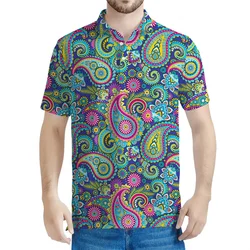 Colorful Boho Paisley 3D Printed Polo Shirt For Men Floral Pattern Short Sleeves Summer Lapel Tees Casual Button POLO Shirts