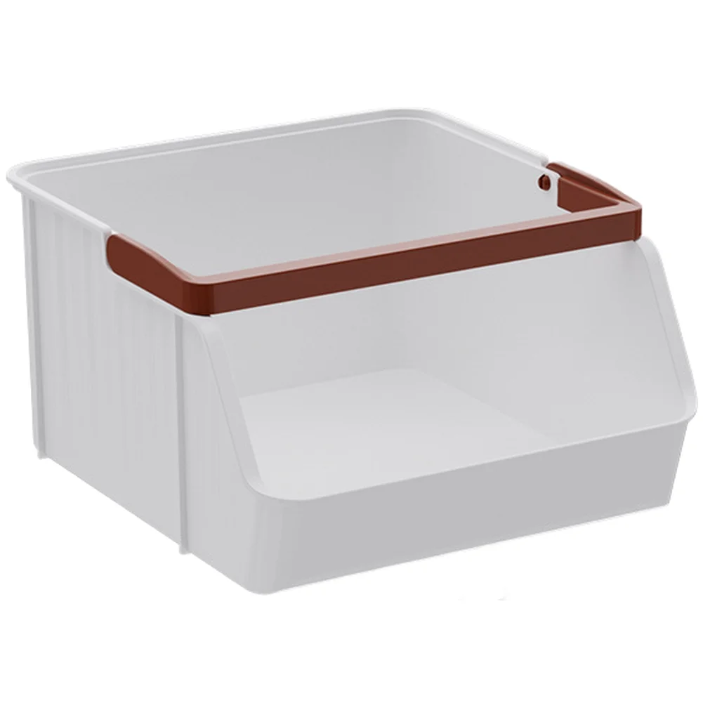 

White and Transparent Stackable Storage Box with Handle for Desk Organization Home For Office Supplies 17.3x10.2x19cm PP Plastic