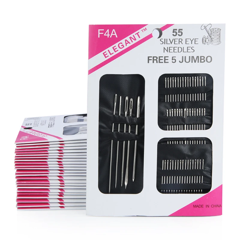 New 55 Pieces Stainless Steel Big Eye Hand Sewing Needles Set with Different Sizes for Sewing Needlework Embroidery Needles