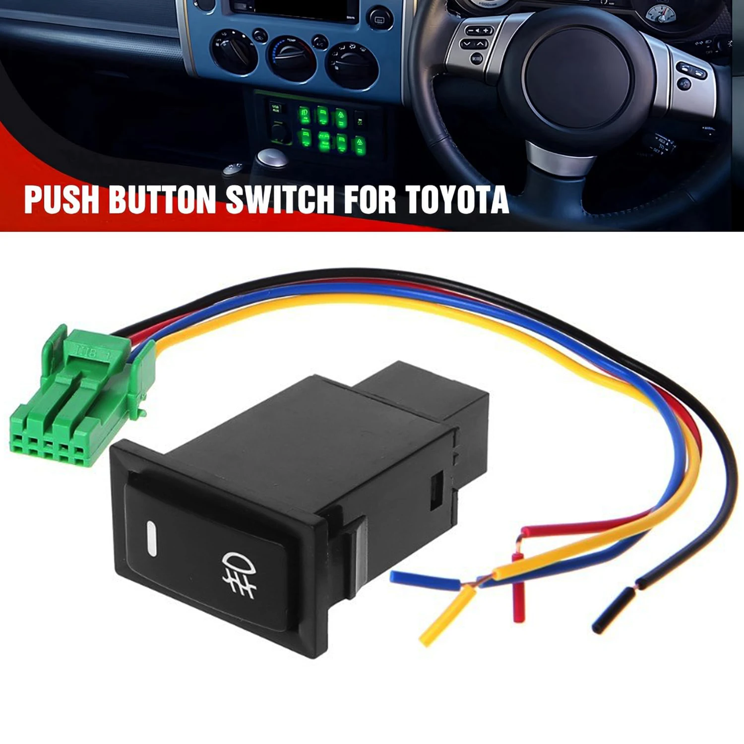 Nebelscheinwerfer-Drucktastenschalter, 12 V, EIN-Aus-Schalter mit Anschlusskabel-Set, 1,54 x 0,83 Zoll, Ersatz für Toyota Tacoma Tundra