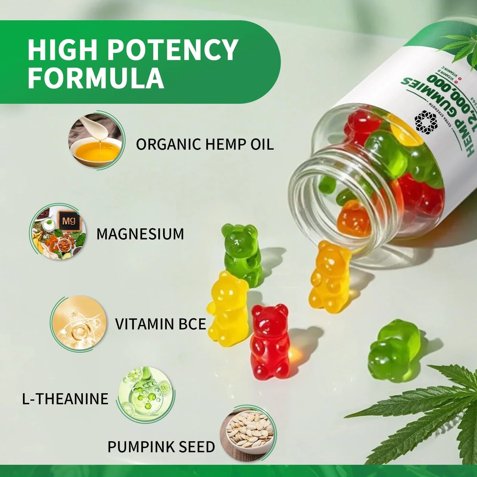 Contains Omega 3-6-9 Vitamin B, E Gummies - Stress Relief, Sleep, Mood, Skin, Nails, Focus, Joint Support, Non-GMO Supplement