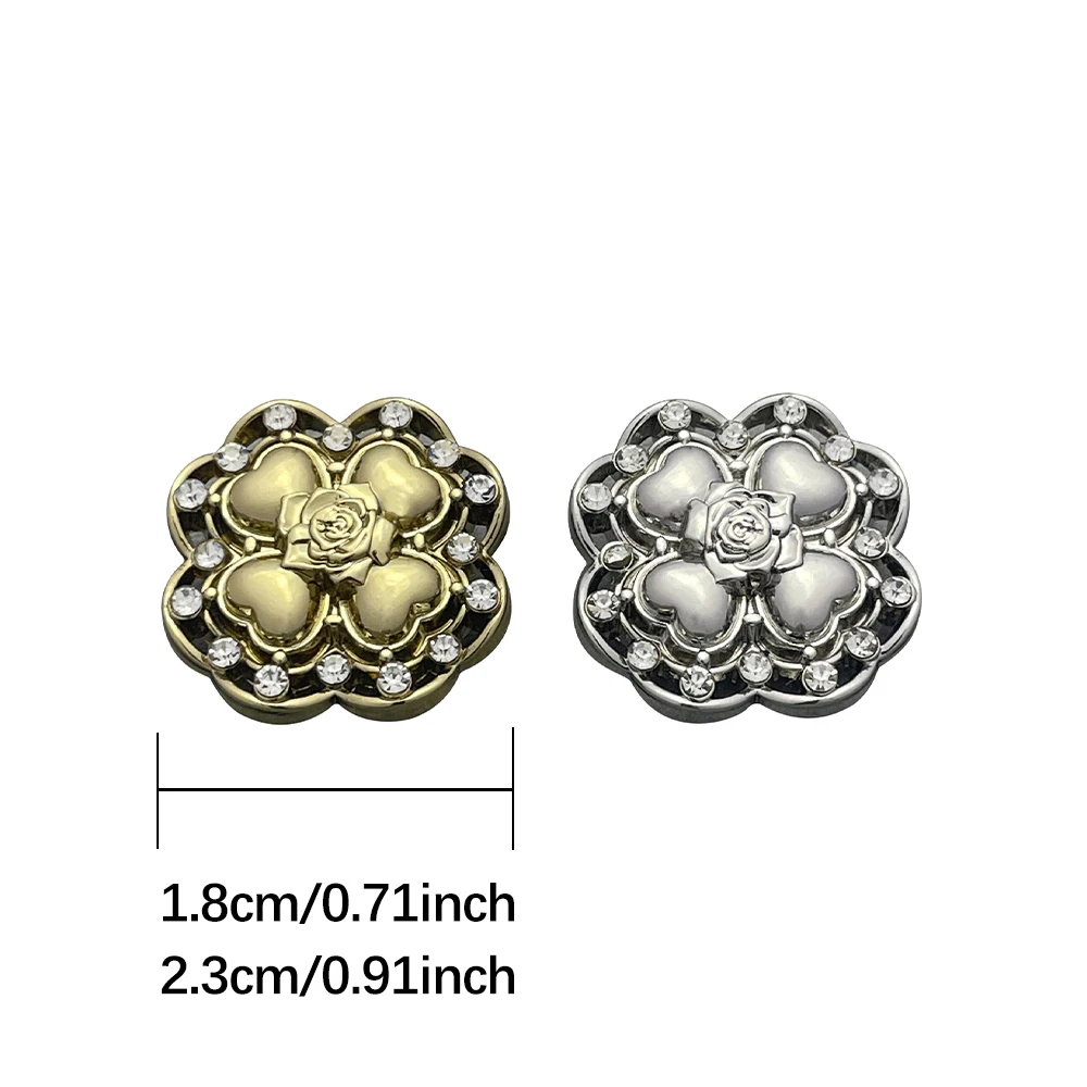 10 Pieces/set Delicate Four-leaf Clover Rhinestone Edge Metal Buttons Sewing Supplies Coat Suit Dress Shirt Decorative Buttons