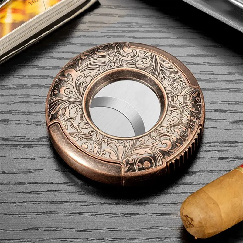 ABLN-Cigar Clipper-Guillotine Style Double Stainless Steel Blade Bronze Engraved Cigar Cutter C
