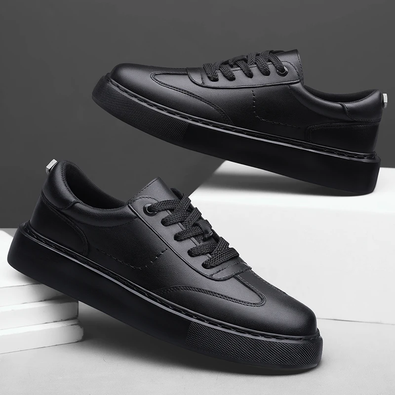 Baskets décontractées en cuir véritable pour homme, chaussures de skate à lacets pour l'extérieur_voghion.com