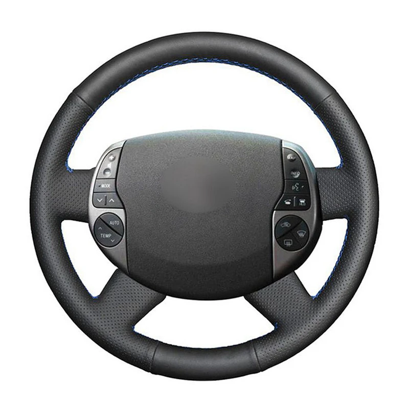 Car Steering Wheel Cover Hand Sewing Black Non-Slip Braiding Genuine Leather For Toyota Prius 20(XW20) 2004-2009 Car Accessories