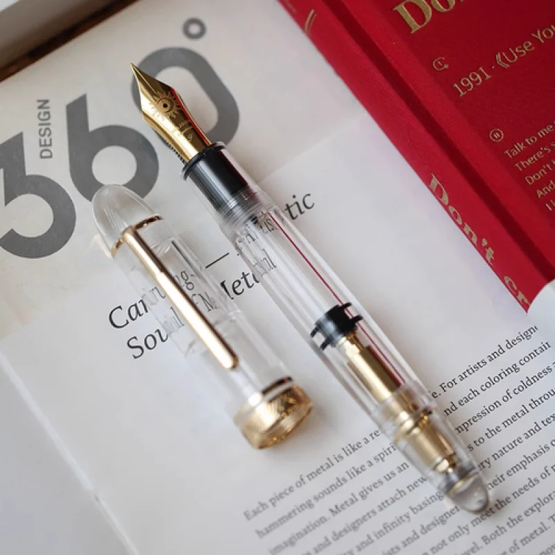 Pluma estilográfica de pistón A+ Majohn P140 NO.8 F/M, pluma de escritura acrílica transparente