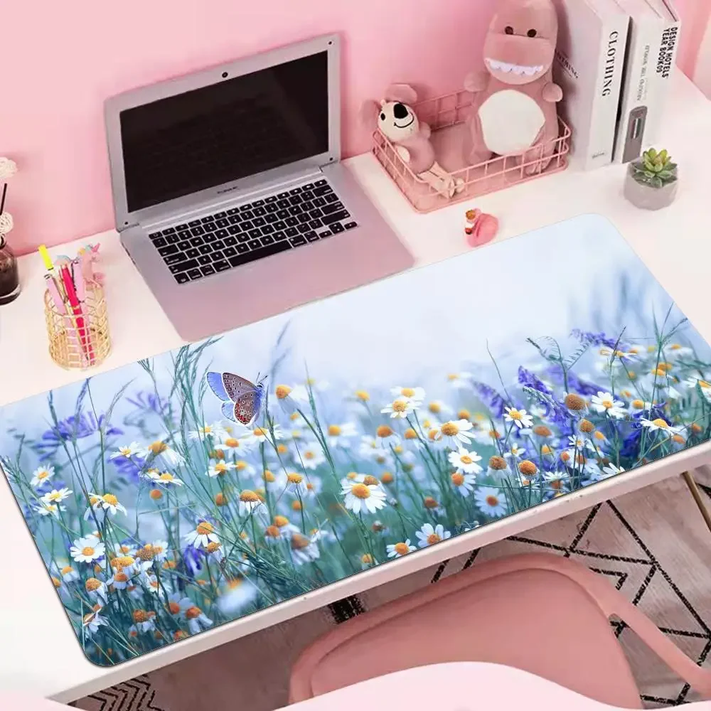 Schmetterling Sonnenblume Mauspad Gamer XL Home Custom HD Mousepad XXL Grüne Pflanze Schreibtischunterlage Weicher Büroteppich Laptop Mäusepad Teppich