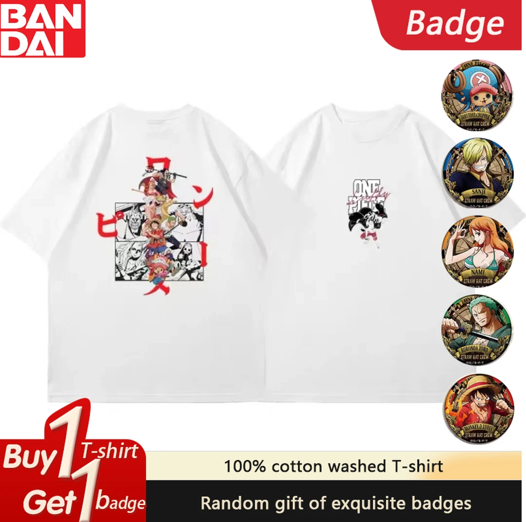 Camisetas masculinas e femininas conjuntas de uma peça, periferia de desenho animado Luffy Josh Joseph, mangas curtas