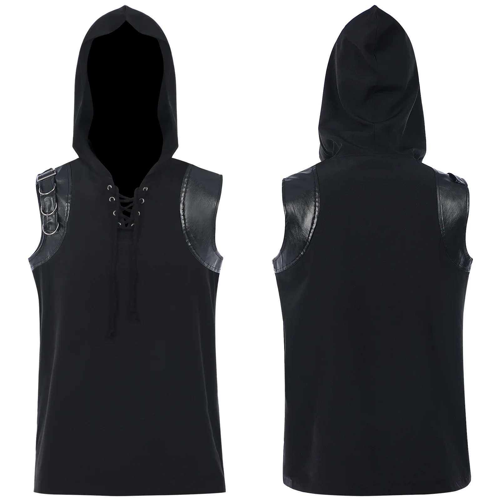 Rompi Berkerudung Abad Pertengahan Retro Hitam Gotik Renaisans Pria Punk Tanpa Lengan Tank Top Kostum Cosplay Pesta Karnaval Halloween