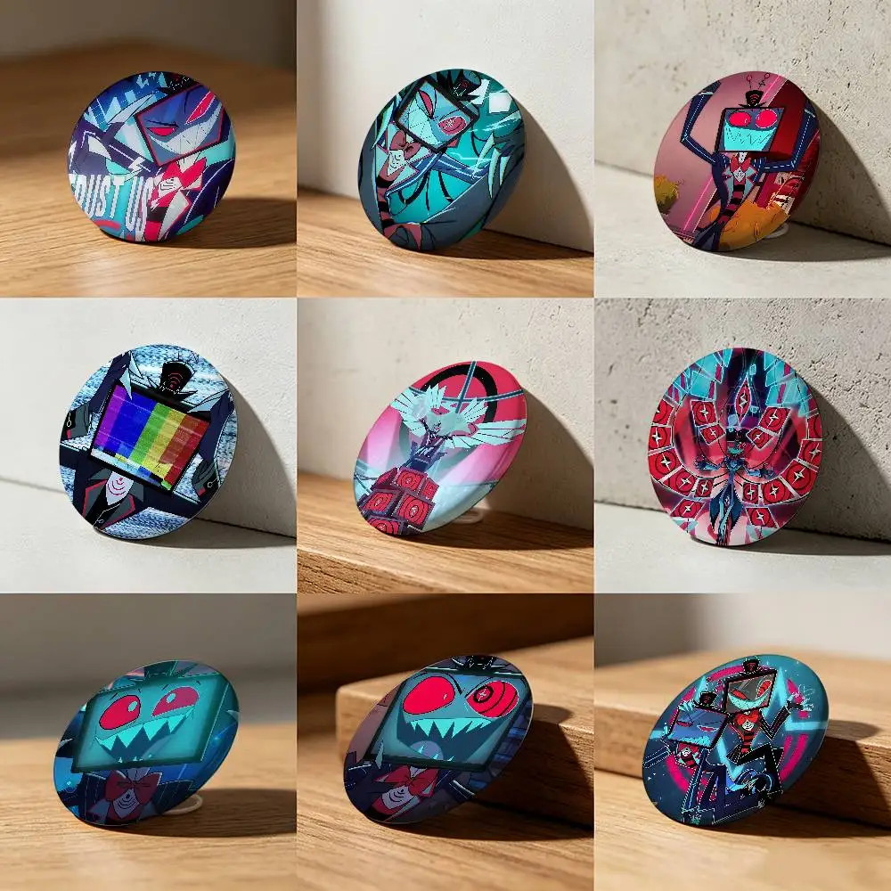 VOX Trust Us H-HazbinS Laser diamond texture Button Pins Tinplate Brooches Cartoon Creative Badge Backpack Clothes Decor