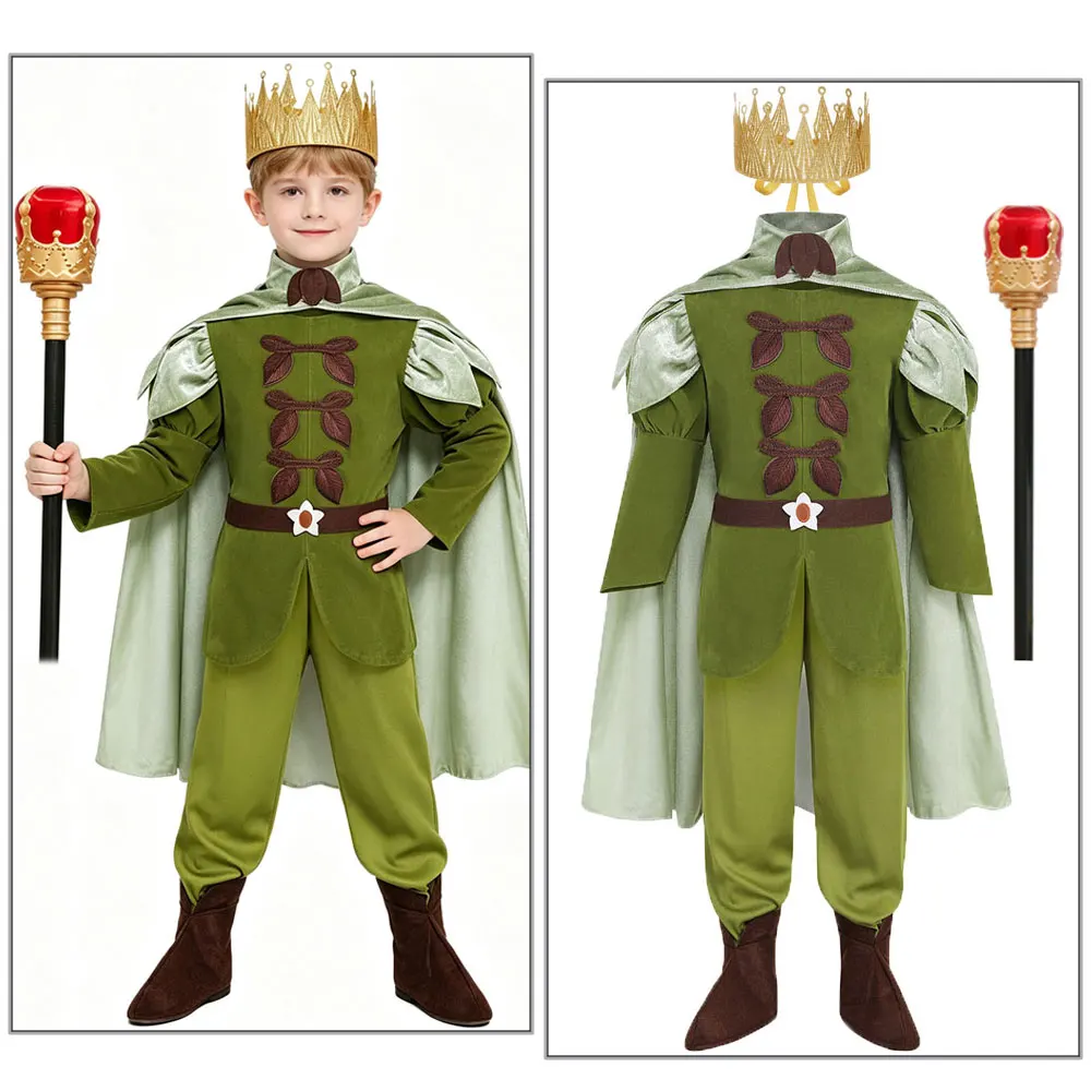 Carnival Cosplay Baby Boys Frog Prince Naveen Outfit King Costumes Halloween Party Kids Frog Prince Costume Christmas Cloak Cape