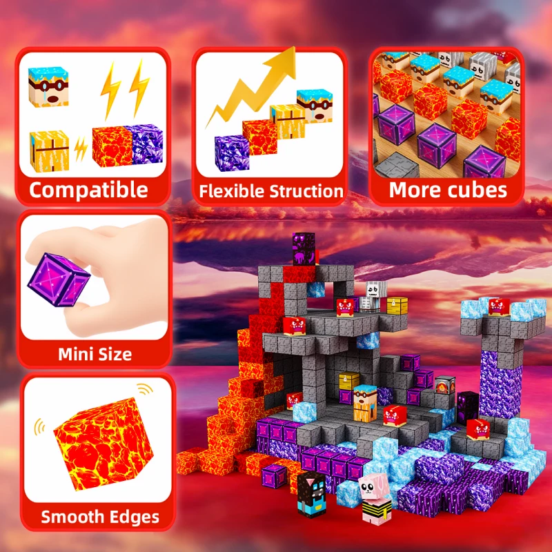 Conjunto de blocos de construção magnéticos com tema vulcânico - 100pcs/200pcs brinquedo educativo para crianças kit de construção criativa