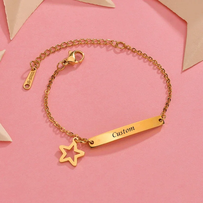 Personalized Stainless Steel Baby Custom Name Bracelet for Boy Girl Kids Laser Engrave Newborn Bangle Birthday Gift