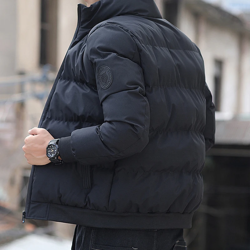 Coldproof Warm Stand Collar Cotton-Padded Jacket Men Winter Korean Zip Up Down Cotton Coats Man Pocket Casual Short Parkas Male