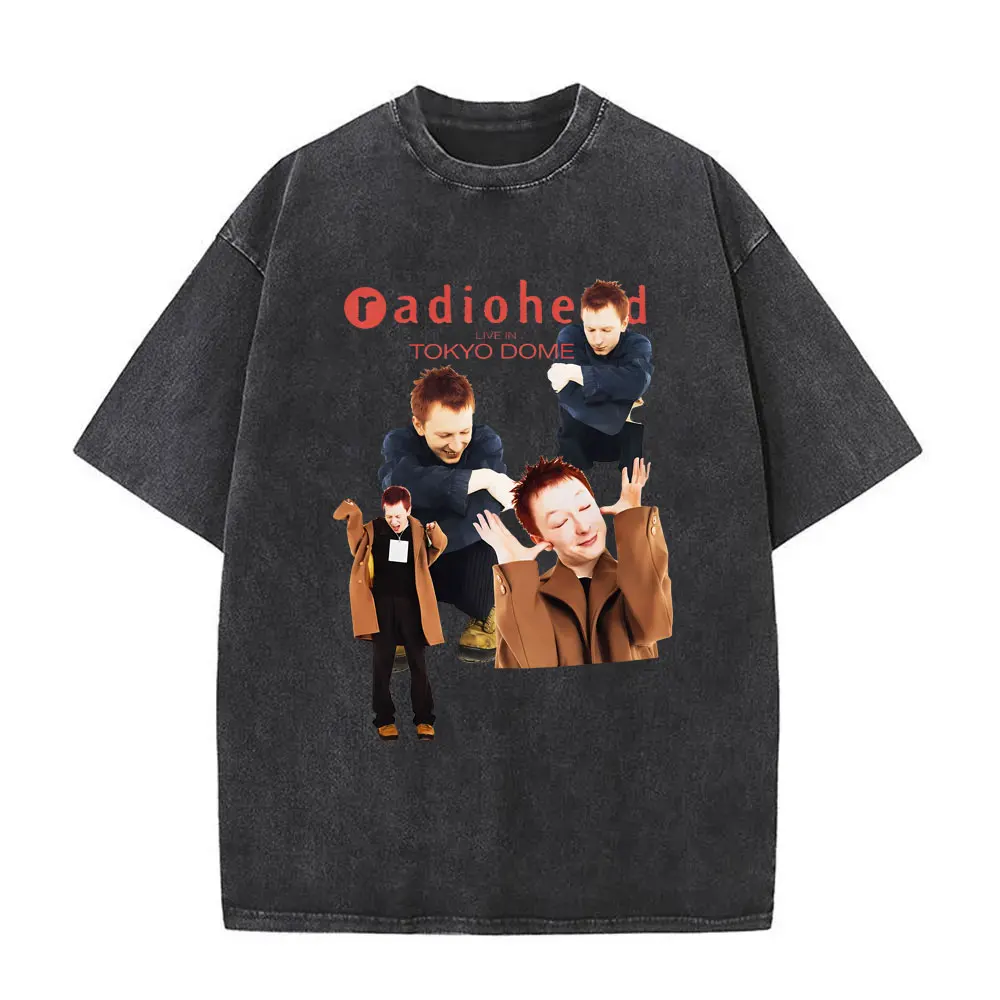 Washed Vintage Rock Band Radiohead T-shirt Men Women Clothing Retro Gothic Punk T Shirts Men's Hip Hop Casual Oversized T-shirts