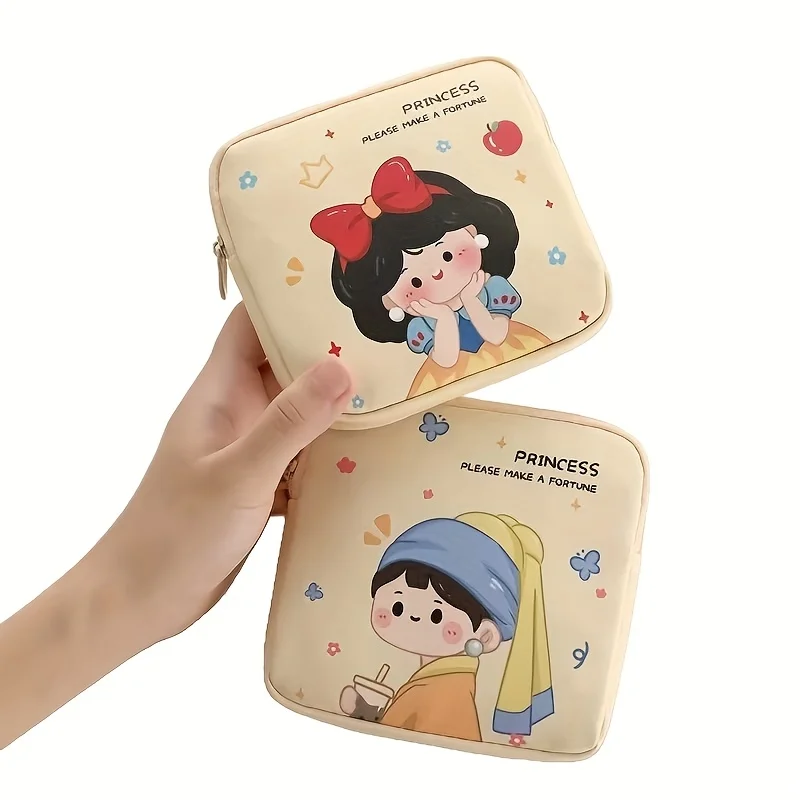 Disney Princess Makeup Bag Mini Cute Portable Washable Travel Cosmetic Pouch Sanitary Napkin Holder for Women Gift Idea