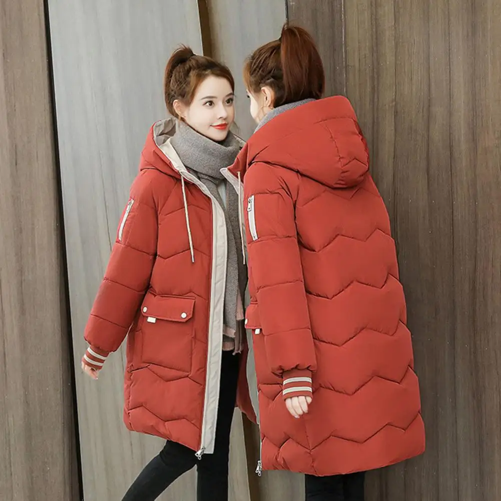 Thicken Long Coat Women 2023 Winter Turtleneck Long Sleeve Loose Midi Female Jacket Fashion Street Zipper Solid Lady Parka Coats