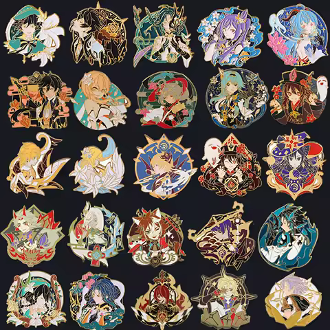 Game Genshin Impact Pins Wendi Zhongli Keqing Tartaglia Hu Tao Figures Brooche Bag Lapel Cosplay Pins Men Women Backpack Jewelry
