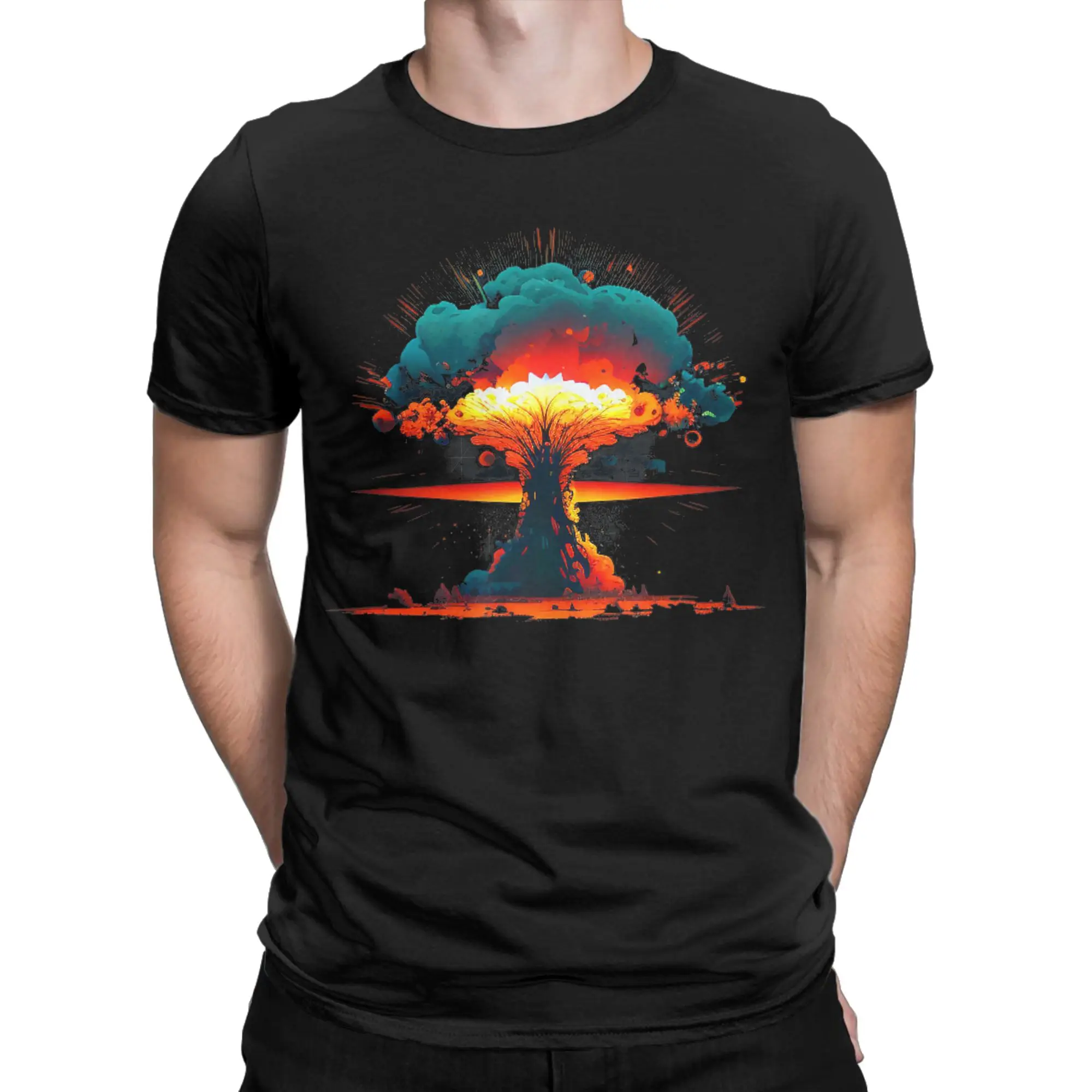 Men's T-Shirt Nuclear Explosion Novelty Pure Cotton Tee Shirt Short Sleeve  T Shirt Crew Neck Clothing Plus Size