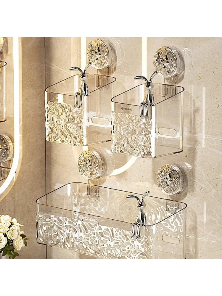 Shower Suction Cup Shelf Basket Light Glacier Pattern One Second Installation bathroom Organizer Storage Rotating to Suck Remove