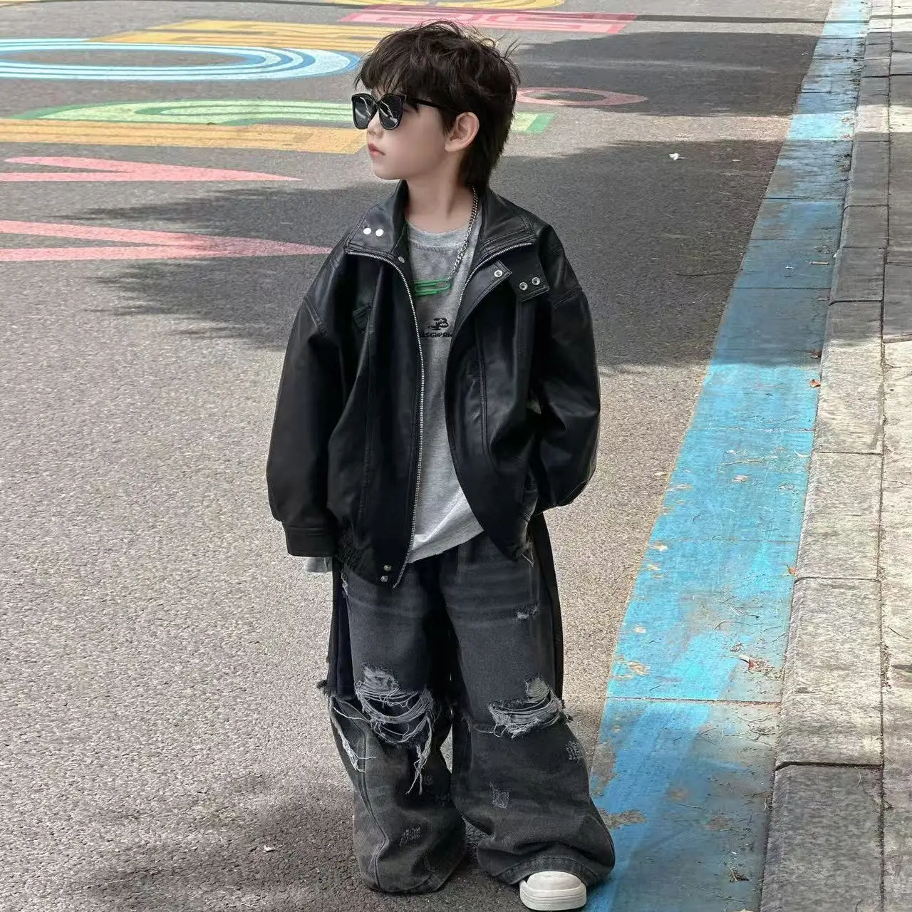 Spring Autumn Boys Leather Jackets For 3-12 Years New Classics Handsome Baby Girls Pu Outerwear Kids Clothing Zipper Fly Coats
