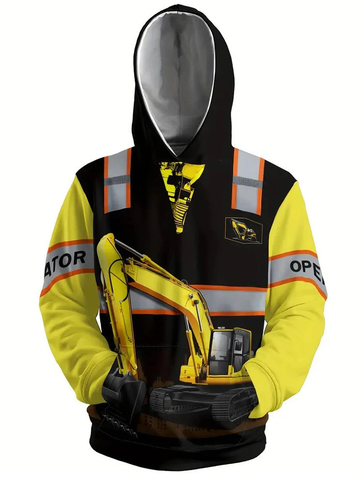 سترة بغطاء للرأس للكبار ثلاثية الأبعاد عصرية جديدة مع نمط مشغل حفارة جديدة وجيب للارتداء اليومي سترة بقلنسوة