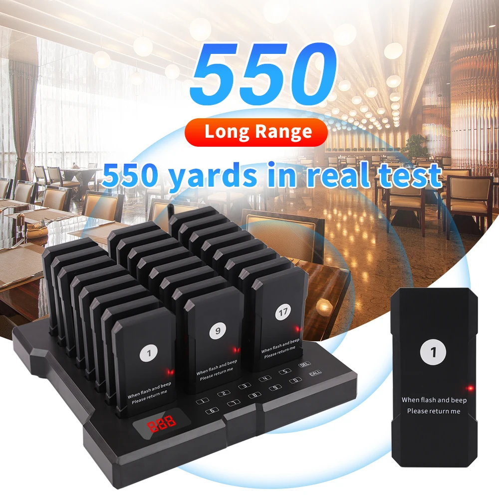 Wirelesslinkx Sistema cercapersone ristorante wireless 24 cicalini Sistema segnale acustico per chiamate wireless Ristorante Caffè Dessert Burger Shop