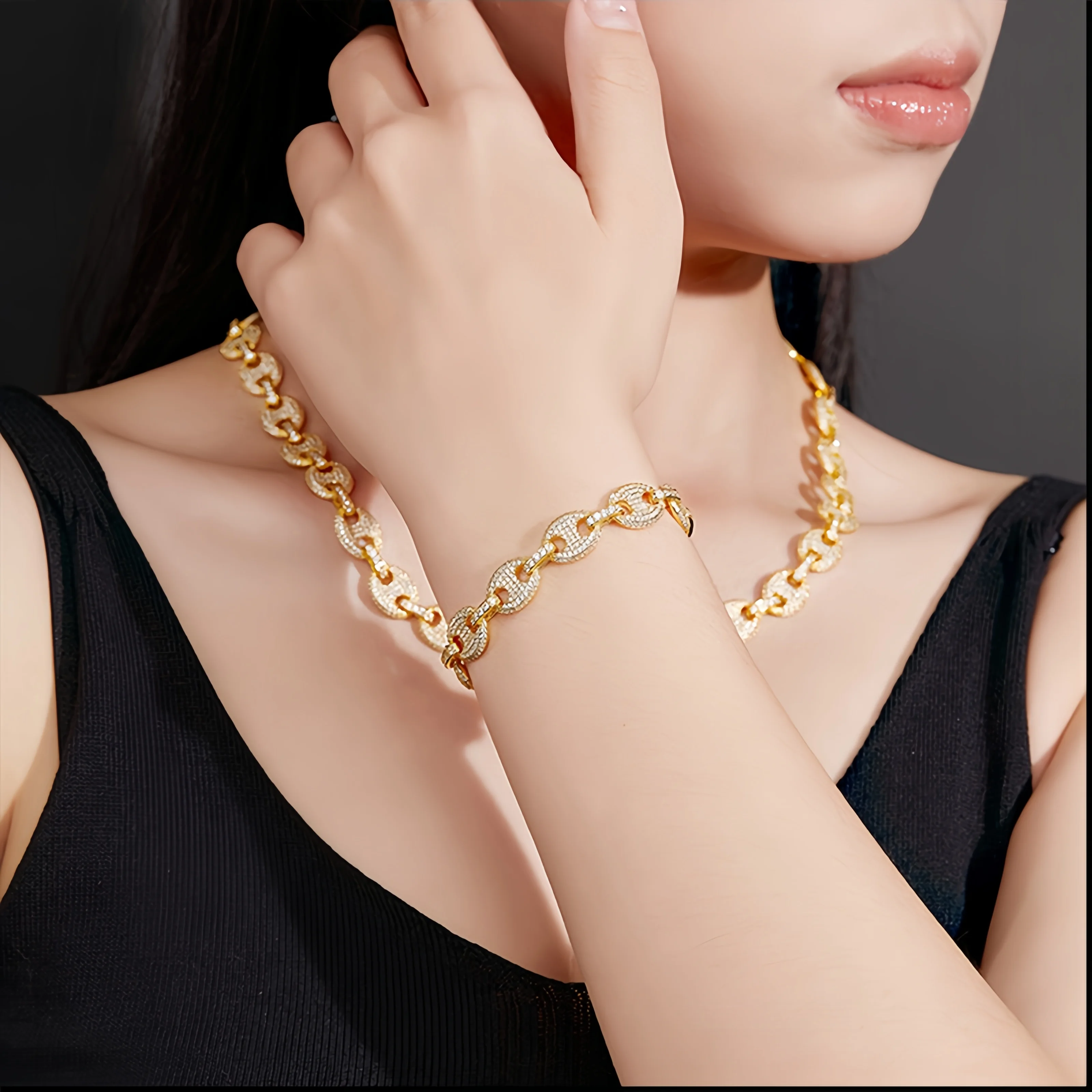 

Veeie Veein Luxury Brand 925 Silver Inlaid Mosang Hip Hop Hit Big Gold Chain Border Street Style Exaggerated Cuban Chain