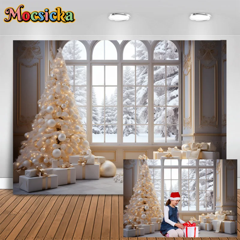 

Mocsicka Photography Background Winter Christmas Xmas Tree Gift Backdrop Cake Smash Kid Portrait Photo Banner Studio Prop