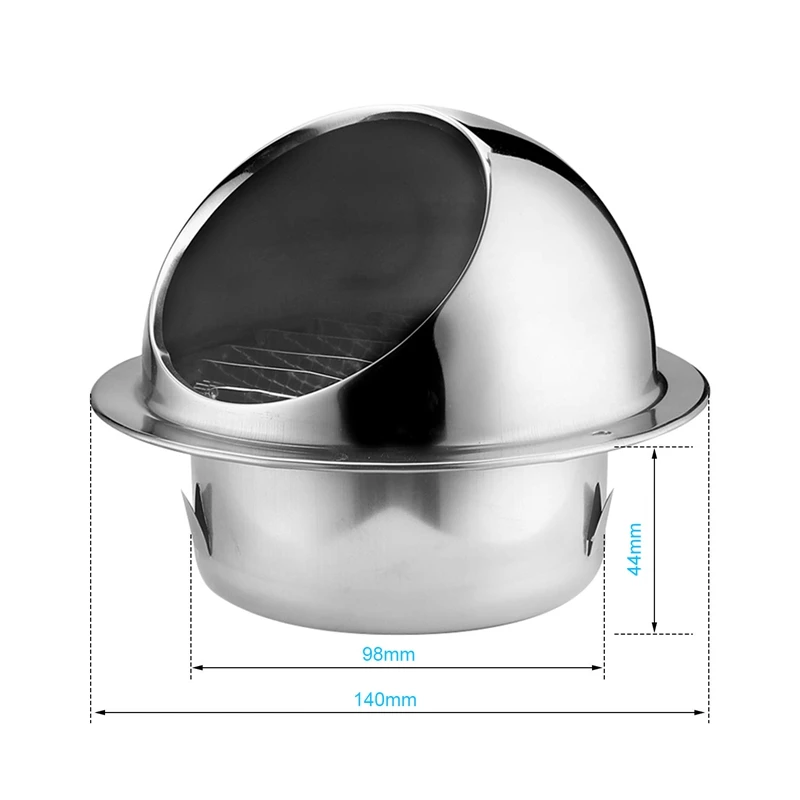 304 aço inoxidável ar ventilação, grade redonda, ventilação tampa, parede ventilação saída, 4"