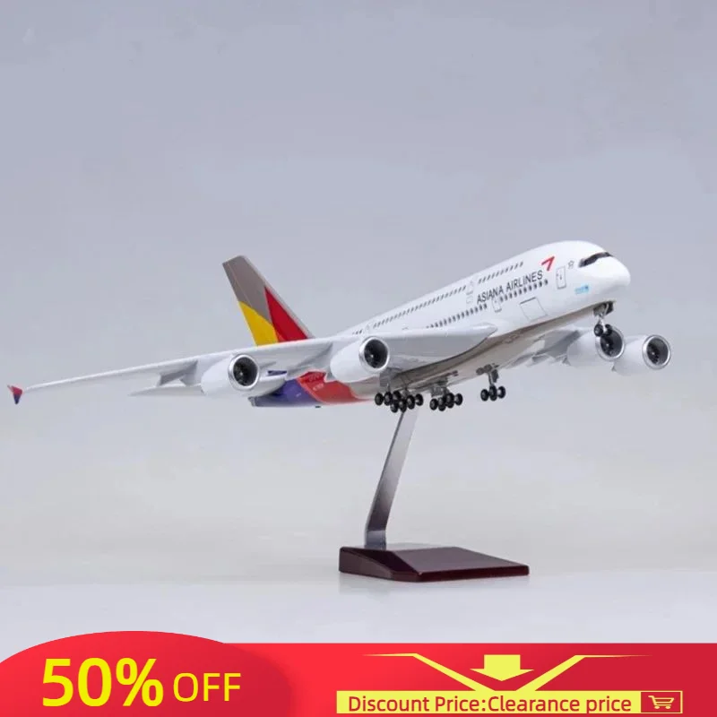 

New 46CM 1/160 Scale A380 Korean Airplane ASIANA Airline Model W LED Light and Landing Gear Die Cast Plastic Resin Aircraft Toy