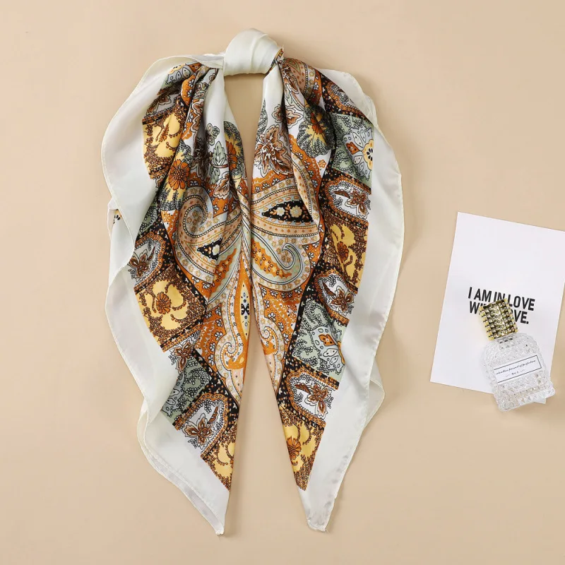 Square Scarf 70 Cm Black Paisley Print for Women Neck Wrap Headband Bandana Decorative Soft Lightweight Non Slip Premium Quality