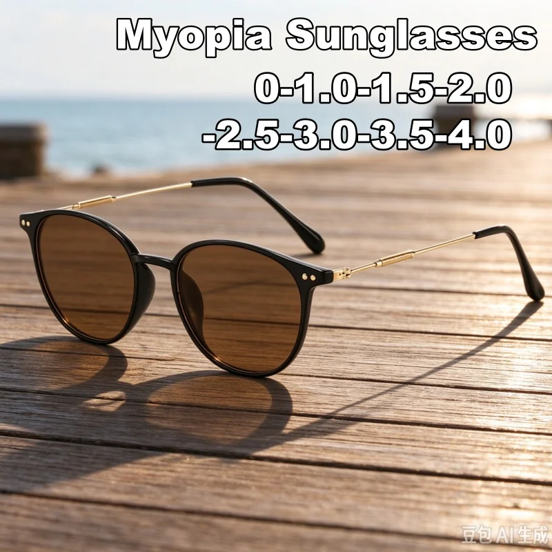 2026 New High-Quality Round-Frame Myopia Sunglasses Brown Lenses Outdoor Shades Eyewear Men's and Women's Shortsighted Glasses