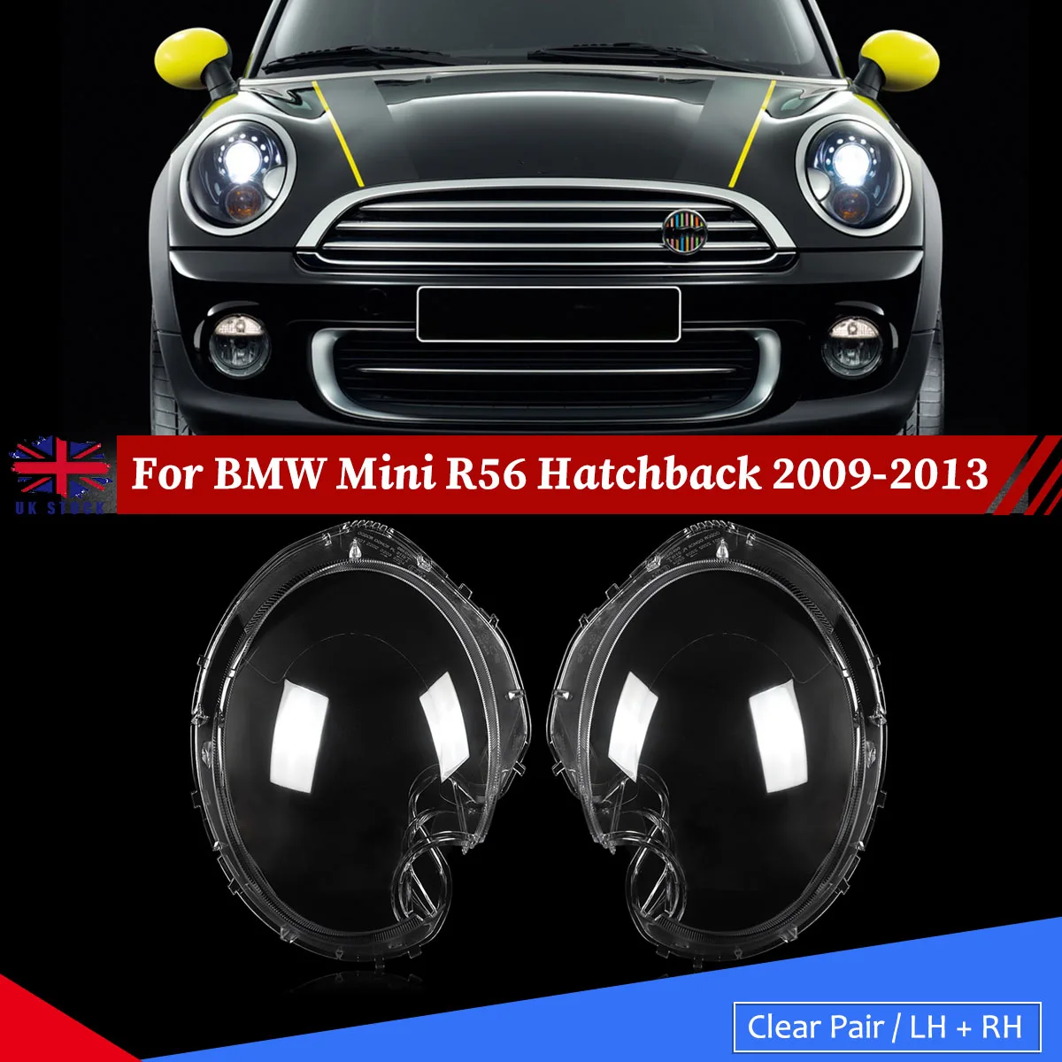 

Pair Clear Headlight Lens Cover Replacement For BMW Mini Cooper R56 2009-2013