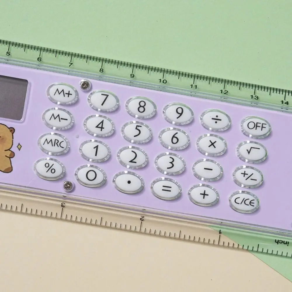 Creative Capybara Ruler Calculator 8-digit Mini Straight Ruler with Silicone Button Silent Type Straightedge School