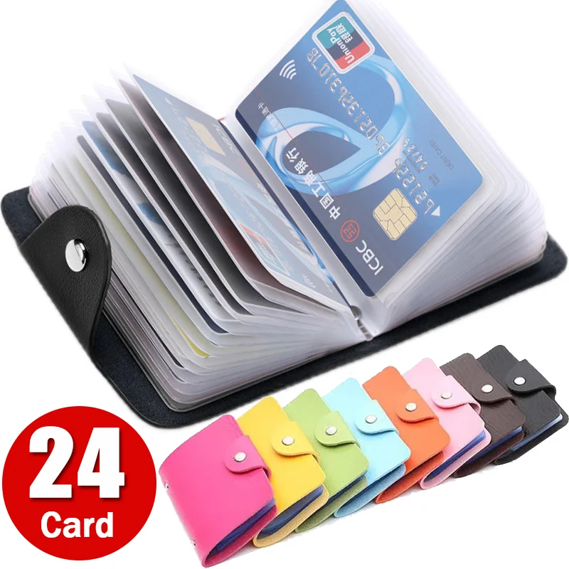 Business Card Holder Anti-theft ID Credit Card Holder Fashion Women's 24 Cards Slim PU Leather Pocket Case Coin Purse Wallet