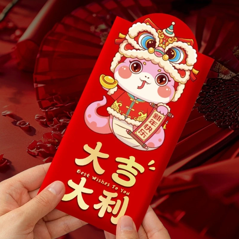 Enveloppes rouges pour le Festival traditionnel du printemps, dessin animé 2025, année du serpent, paquets d'argent Hongbao pour