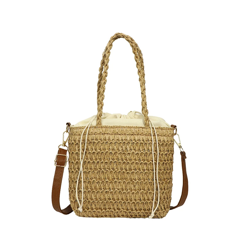 Bolsos bohemios de paja con cordón para mujer, bolso Retro tejido de paja, ahuecado bolso de playa, bolsos cruzados de hombro de paja para mujer,