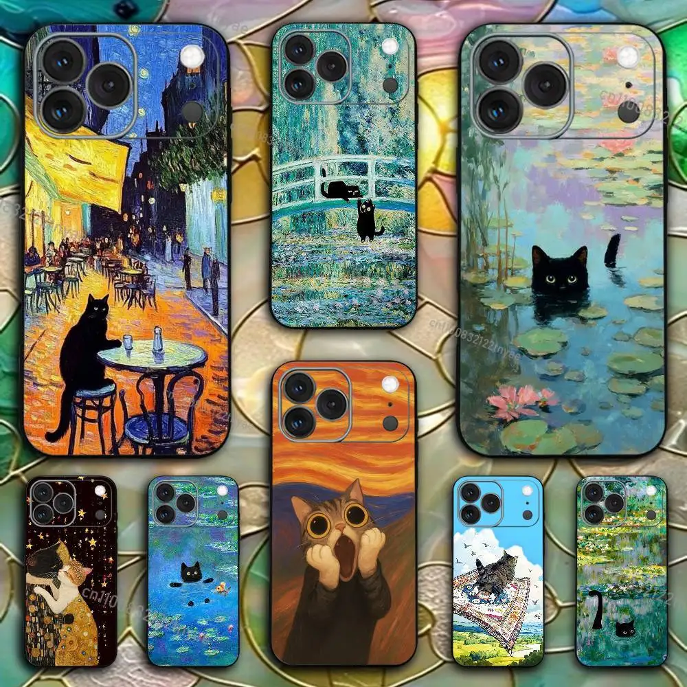 

Funny Art Matisse Monet Black Cat Phone Case For iPhone 17,16,15,14,13,12,11,Pro,X,XS,Max,XR,Plus,Mini Black Shockproof TPU