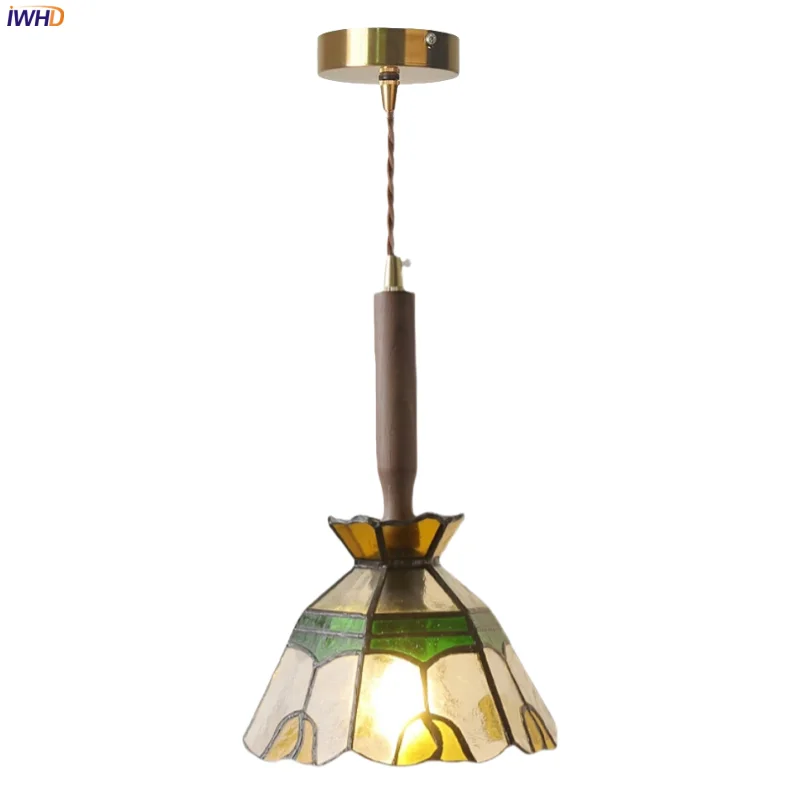 

IWHD Colored Glass LED Pendant Lamps Living Room Decoration Bedroom Loft Home Lighting Tiffany Vintage Hanging Light Luminaria