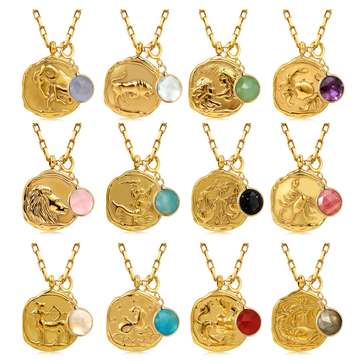 

12 Zodiac Sign Necklace For Women 12 Constellation Pendant Chain Choker Birthday Jewelry With Cardboard Card