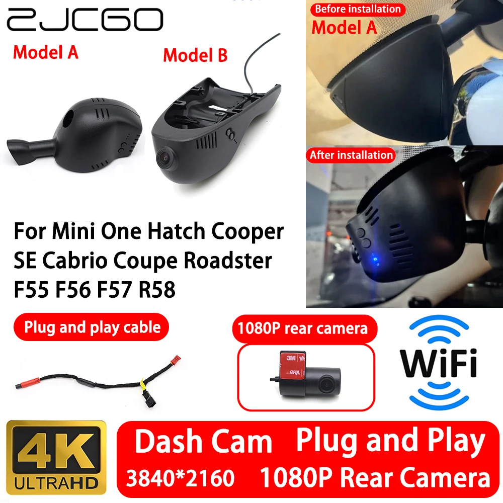 for Mini One Hatch Cooper SE Cabrio Coupe Roadster F55 F56 F57 R58 4K Front Rear Camera Dash Cam Wifi Plug and Play Recorder