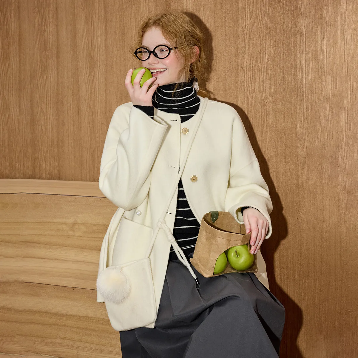 新入荷 レディース 100%ピュアウール ダブルフェイス ウールコート 女性用 2025年冬 シックなデザイン バッグ付き 高級アウター