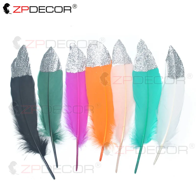 ZPDECOR Goose Feather Feather tips spray silver powder 6-8 Inch/15-20CM for Home Decor Craft Supplies