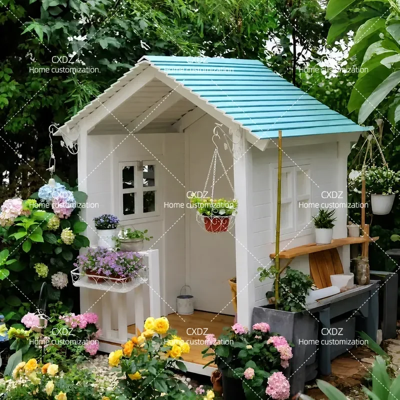 Simple Wooden Garden House Solid Wood Flower Pavilion Mobile Small Courtyard Sunshade Shelter Easy Assembly Outdoor Decor