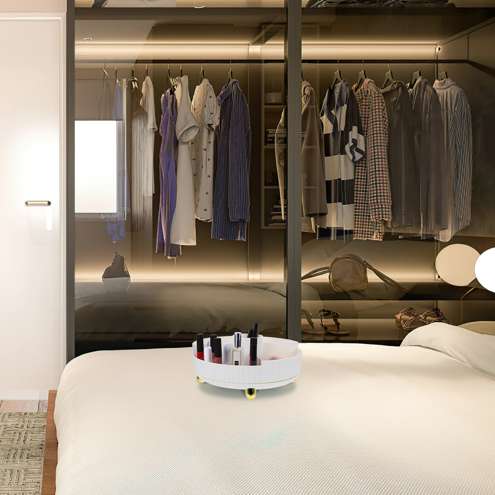 

Large Capacity Storage Box Makeup Skincare Organizer Rotating Tray For Bathroom Vanity Desktop Perfume Holder Turntable