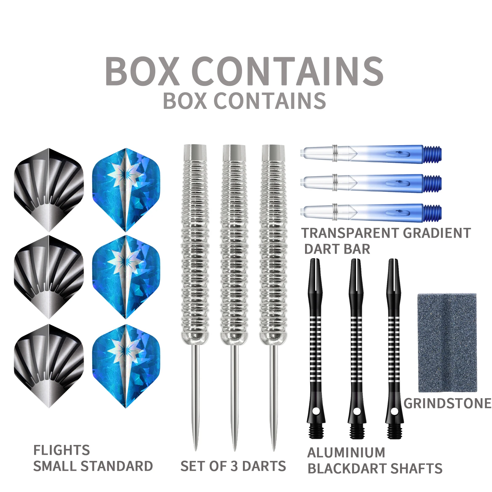 Huanqu 20g Iron Dart Set, Professional Three-Piece Hard Dart Set, Silver and Blue Color Scheme, Durable and Non-Slip, Complete Set of Replacement Accessories, Portable Storage Box, for Home Entertainment and Competition Use