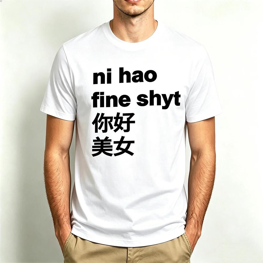 

Funny Ni Hao Fine Shyt Printed T-shirt Men 'and Women' Streetwear Short-sleeved Tee Harajuku Versatile Casual Crew Neck Tops