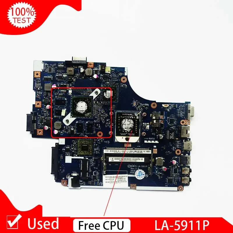 Used Laptop Motherboard For  Acer ASPIRE 5551G 5552G MBR4302001  LA-5911P REV:1.0 With Graphic Card 8 Chips FREE CPU