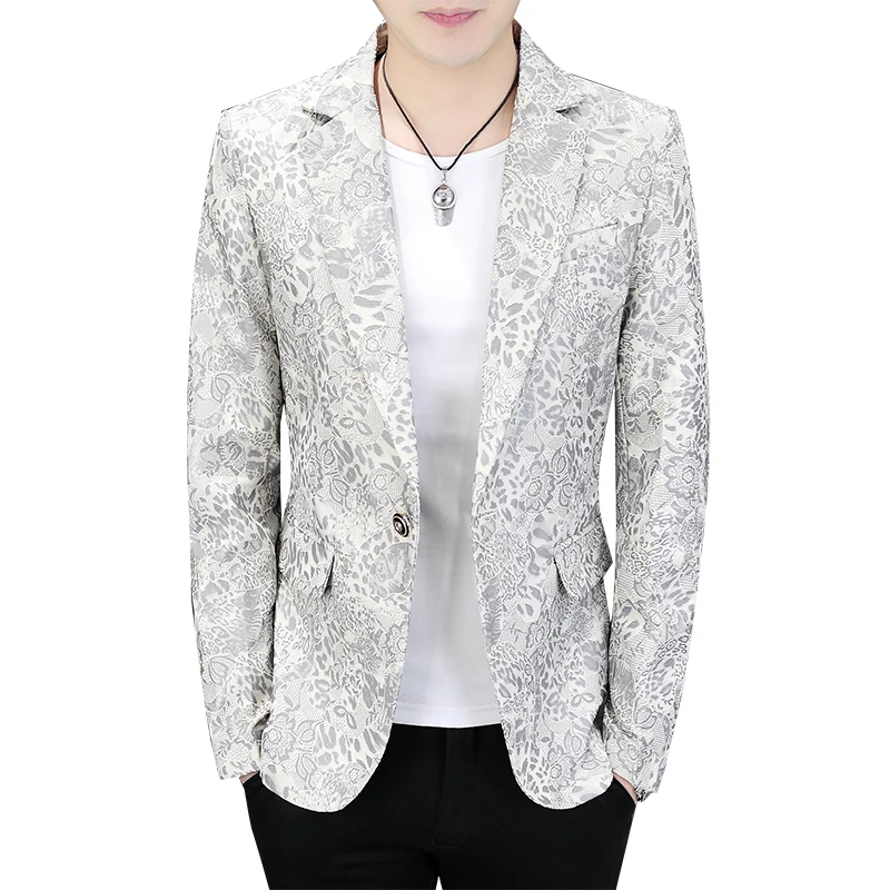 2023 Autumn Vintage Gilded Flower Blazers Men Fashion Slim Business Casual Suit Jacket Social Stage Performance Men Clothing